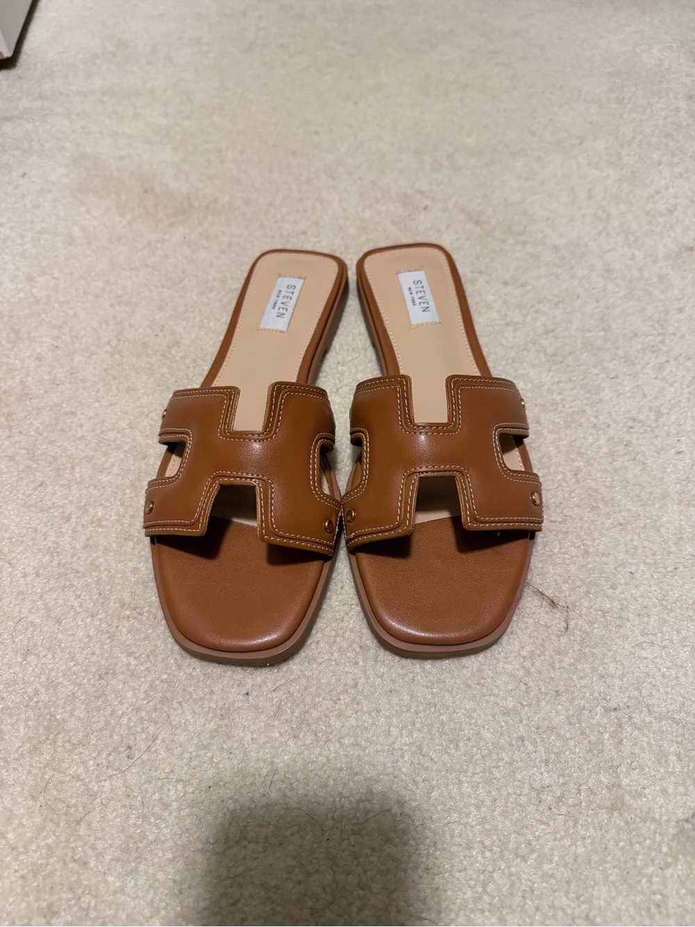 STEVEN Steve Madden Cognac Brown Leather Slide Mules